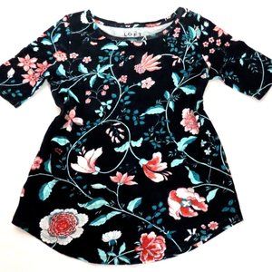 Ann Taylor Loft Top Women Floral Blue Tulip Sleeve Knit Cotton XS
